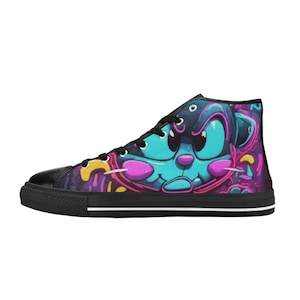 Baskets montantes en toile pour enfants, motif dessin animé, graffiti, bandes dessinées, néon