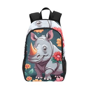 Backpack School Backpack With Mesh Pockets Handbag Rhinoceros Cartoon