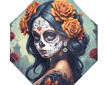 Kids Foldable Anti UV Umbrella Dia De Los Muertos Mexiko Sugar Skull Chicano Art Comics Girl