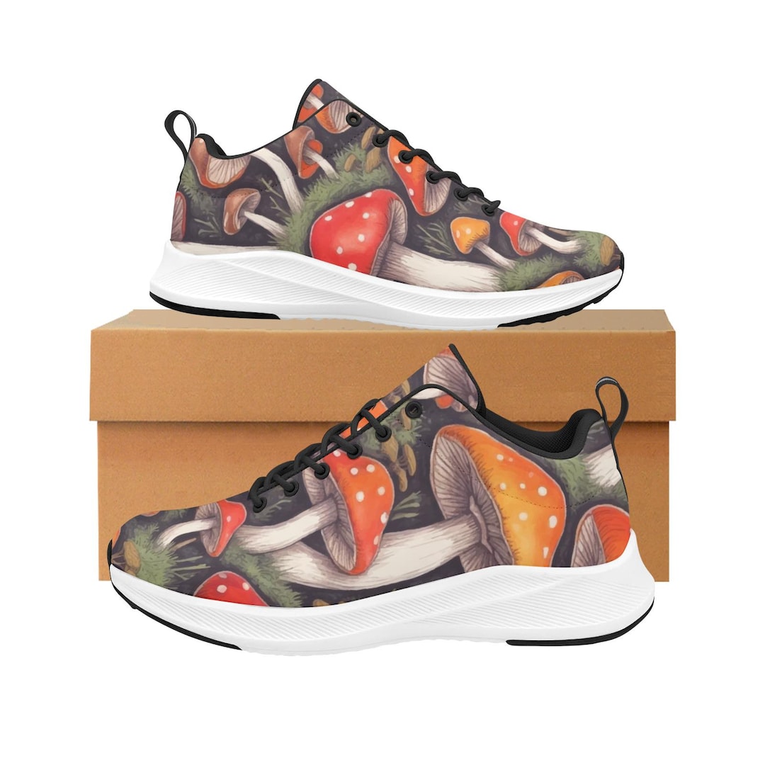 Mushroom Hedgehogs Pattern Print Black Sneaker Shoes For Men Women main image 0