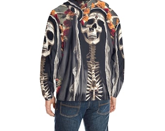 Windbreaker Men windbreaker jacket wind breakers for men Horror Día De Los Muertos Grim reaper Halloween Calavera