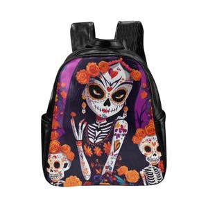 Backpack Backpack PU leather Cartoon Día De Los Muertos La Catrina Art Comics