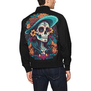 Chaqueta de bombardero hombres con bolsas día de los muertos chaqueta día del azúcar muerto arte de calavera la catrina