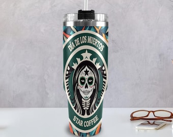Edelstahl Becher Kaffee 40oz mit Griff Día De Los Muertos Tag der Toten