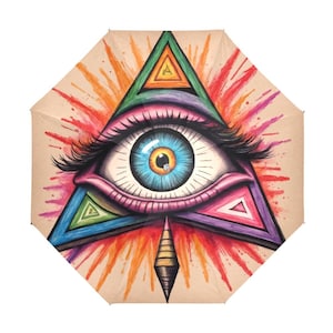 Kids Foldable Anti-UV Umbrella Illuminati Eye Crayon Art