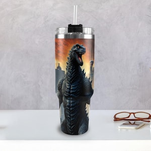 Stainless Steel Tumbler 40 oz Cartoon Comics Retro Vintage with Handle Godzillas Tumbler Monster Tumbler Godzilla Gojira Kaiju