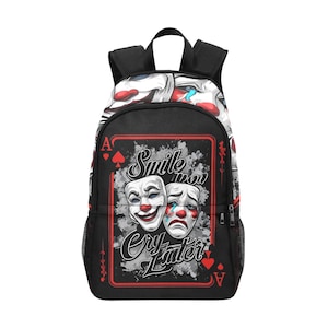 Sac à dos d'école avec poches en filet, sac à main, sac à sourire maintenant, pleurer plus tard