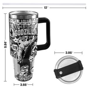 Stainless Steel Tumbler 40 oz Godzilla Gojira Kaiju Cartoon Comics Retro MonsterBecher Vintage with Handle