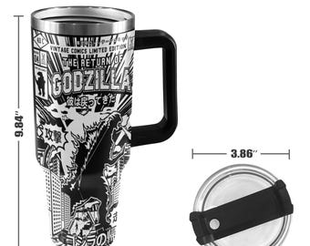 Stainless Steel Tumbler 40 oz Godzilla Gojira Kaiju Cartoon Comics Retro MonsterBecher Vintage with Handle