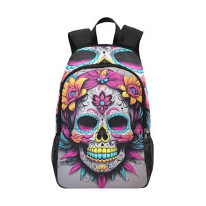 Schulrucksack Schulranzen Backpack Rucksack Handtasche Día De Muertos Rucksack Tag der Toten Bag Buntstift Art Mexiko Chicano Sugar Skull