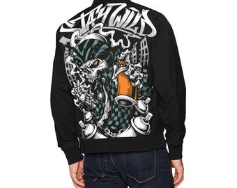 Bomberjack Heren met Zakken Vato Loco Herenjas Chicano Cartoon