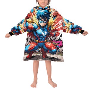 Kids Blanket Hoodie Comics Cartoon Art Retro Superhero Hero