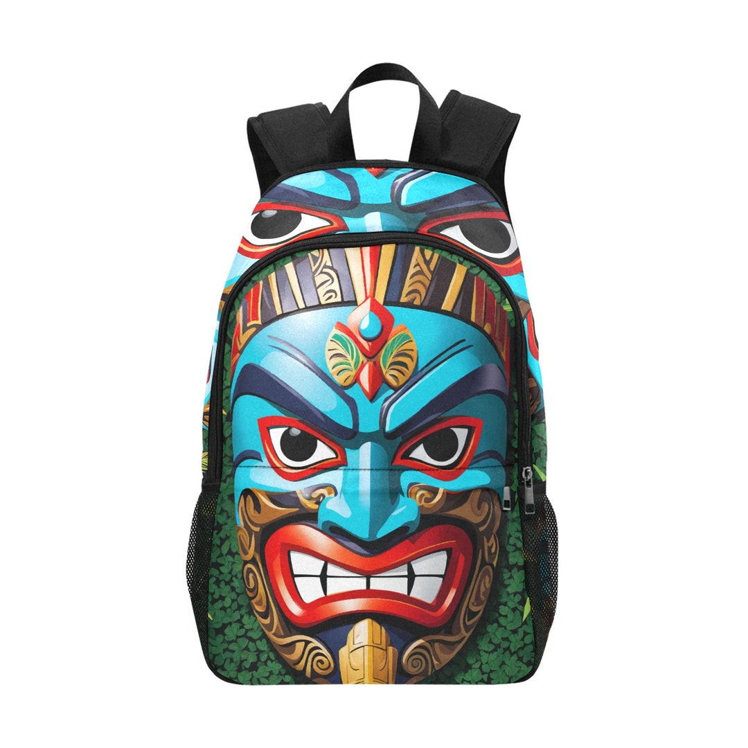 Backpack School Backpack Tiki Mask Rucksack With Net Pockets New ...