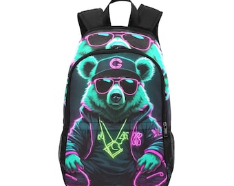Mochila escolar infantil Gangsta Bear, modelo ergonômico com bolsos de tela, ideal para meninos.