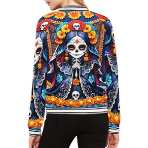 Bomberjack voor dames Día De Los Muertos Chicano La Catrina Art Calavera Dag van de Doden Mexico Cartoon Comics