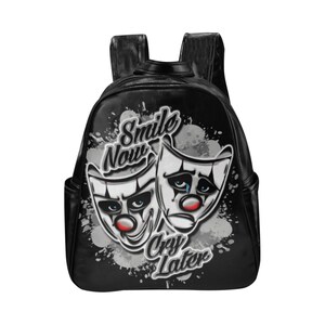 Backpack Backpack PU leather Smile Now Cry later Cartoon