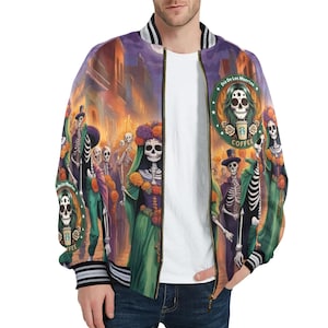 Bomber Jacket Men Día De Muertos Jacket Coffee Gift Day of the Dead