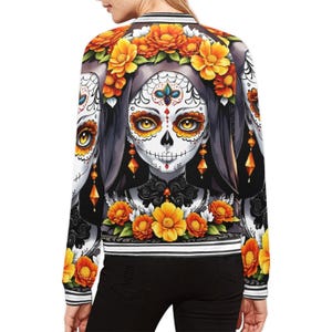 Chaqueta Bomber para Mujer México Comics Día De Los Muertos Chicano La Catrina Arte Calavera Día de los Muertos