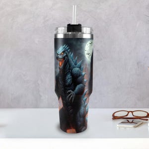 Stainless Steel Tumbler 40 oz Tumbler Godzilla custom tumblers Glass Comics Tumbler Gojira Kaiju Art personalized tumblers Godzillas Cartoon