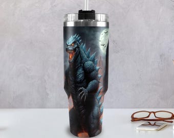Stainless Steel Tumbler 40 oz Tumbler Godzilla custom tumblers Glass Comics Tumbler Gojira Kaiju Art personalized tumblers Godzillas Cartoon