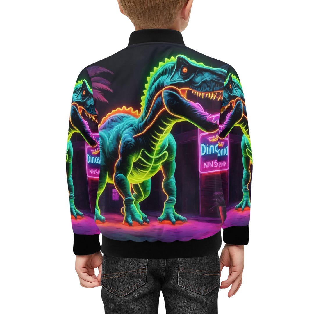 baby hooded bomber jacket dinosaur print main image 0