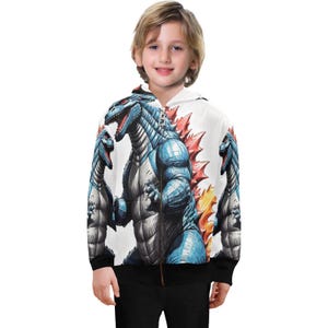 Hoodie with Zipper Boys Gojira Retro Neon Cartoon Kaiju Hoodies art Kids monster Godzilla