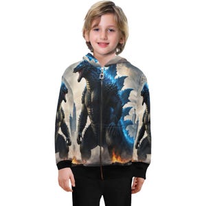 Hoodie with Zipper Boys Kids Gojira Retro Neon Cartoon Kaiju Hoodies Godzilla