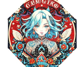 Kids Foldable Anti-UV Umbrella Tattoo Art Comics Cartoon