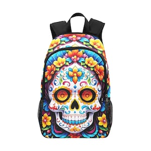Mochila escolar tipo cartera con bolsillos de malla, bolso de mano, mochilas de calaveras de azúcar, estilo chicano mexicano.
