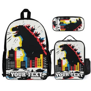 Pop-Art City Monster School Set: Personalized Kids Backpack, Lunch Bag & Pencil Case