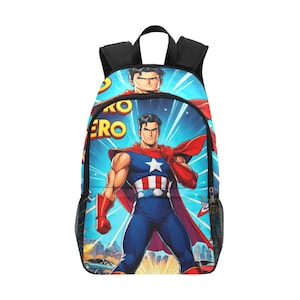 Sac à dos d'école, cartable, sac à dos de super-héros, avec poches en filet, sac à main, graffiti, héros rétro