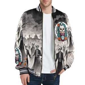 Bomber Jacket Men Día De Muertos Jacket Coffee Gift