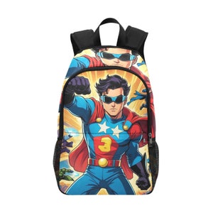 Sac à dos d'école, cartable, sac à dos de super-héros, sac à dos avec poches en filet, sac graffiti rétro