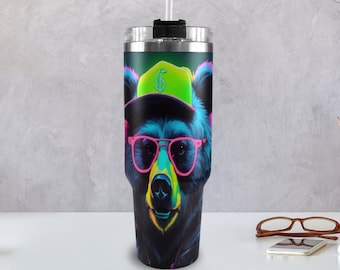 Tumbler 40oz Hip Hop Neon Bear 40 oz tumbler with handle