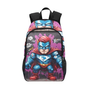 Sac à dos d'école, cartable, sac à dos de super-héros, sac à dos de bandes dessinées avec poches en filet, sac à main, sac de héros de dessin animé