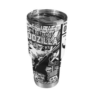 Stainless Steel Tumbler 30 oz Godzilla Gojira Kaiju Cartoon Comics Retro Monster Becher Vintage
