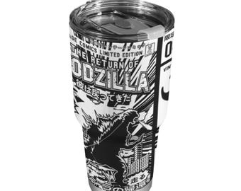 Stainless Steel Tumbler 30 oz Godzilla Gojira Kaiju Cartoon Comics Retro Monster Becher Vintage