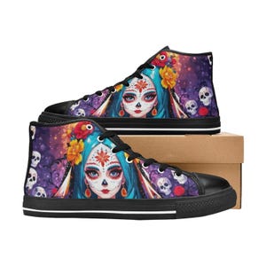 Aquila High Top Canvas Kid&#39;s Shoes Día De Los Muertos Unisex Black