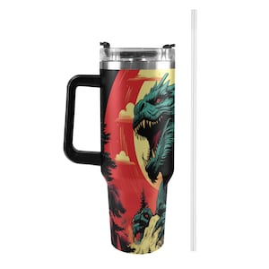 Stainless Steel Tumbler 40 oz Godzilla Gojira Tumbler Kaiju Cartoon Comics Retro MonsterBecher Vintage with Handle Godzillas Tumbler Monster