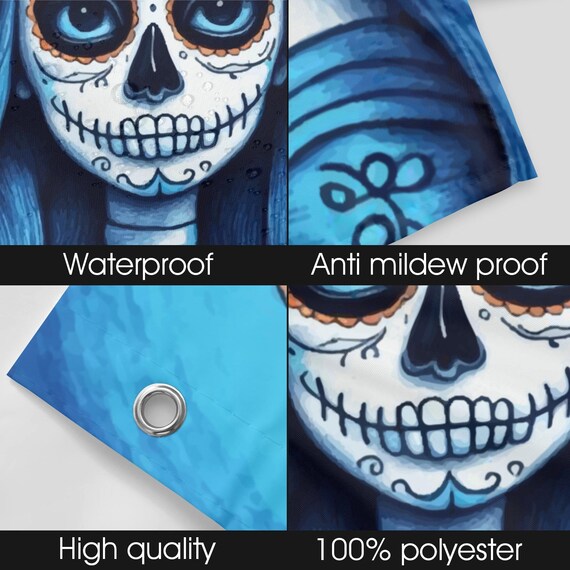 VanillaBay Tenda Doccia Day Of The Dead | Teschio Di Zucchero Messicano | 180x180 Cm Con 12 Ganci E Anelli