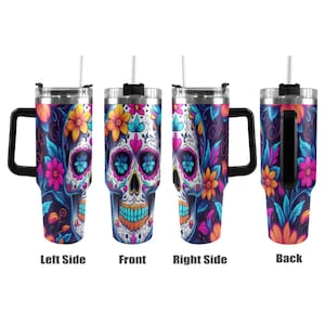 Stainless Steel Coffee Mug Día De Los Muertos Day of the Dead Calavera Skulls Mug 40oz Sugar Skull art