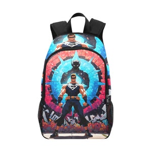 Sac à dos d'école, sac à dos de super-héros, sac à dos de bandes dessinées avec poches en filet, sac à main, sac de bandes dessinées