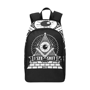 Sac à dos d'école, cartable, avec poches en filet, sac à main, motif œil Illuminati