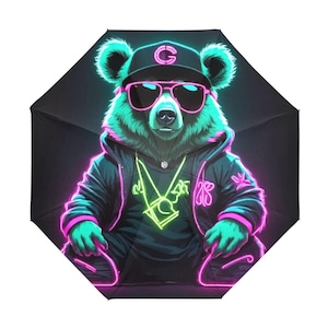 Umbrella Anti-UV Foldable Gangsta Bear Neon Art