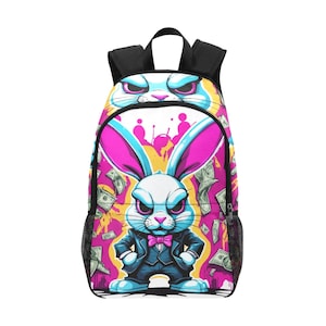 Backpack School Backpack With Mesh Pockets Handbag Bag Cartoon Bunny Comics