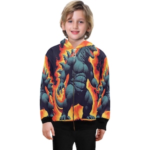 Hoodie with Zipper Boys Kids Godzilla Kaiju Gojira Retro Art Comics