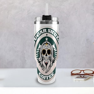 Edelstahl Becher 40oz Kaffee Día De Los Muertos Becher Chicano Tag der Toten Sugar Skull