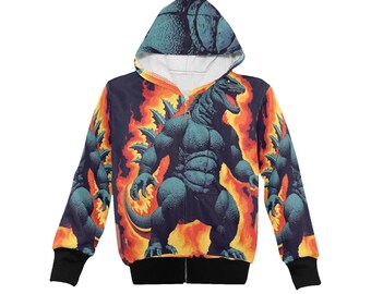 Hoodie With Zipper Boys Kids Godzilla Kaiju Gojira Retro Art