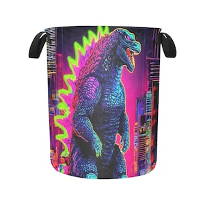 Laundry Basket laundry hamper basket Godzilla Gojira Kaiju Comics Retro Vintage Cartoon Rainbow Art