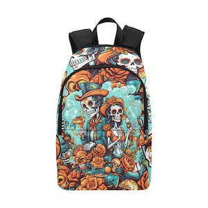Sac à dos d'école cartable sac à dos avec poches en filet sac à main sac Calavera Día De los Muertos Chicano La Catrina